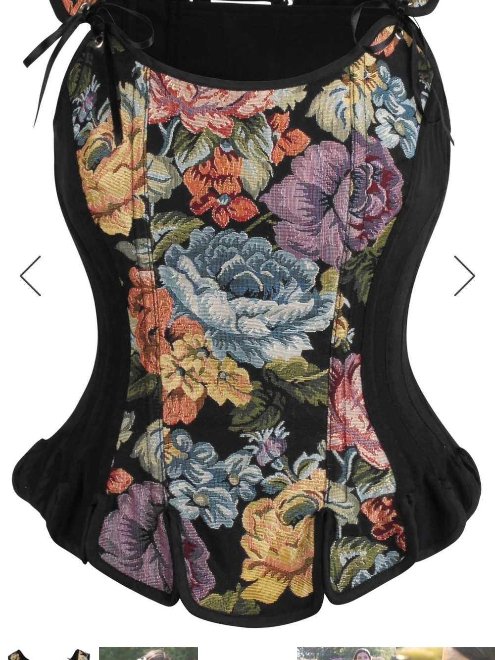 Floral Tapestry Corset Top - Black with Multicolor Floral